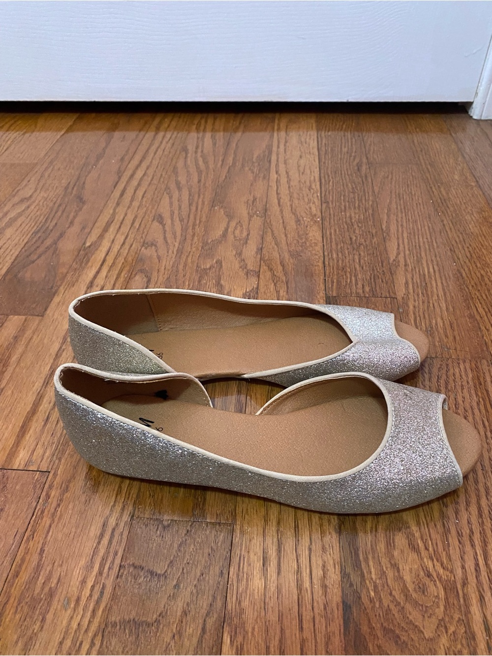 H&M Women's Glitter Peep-Toe Flats - Champagne Size European 36